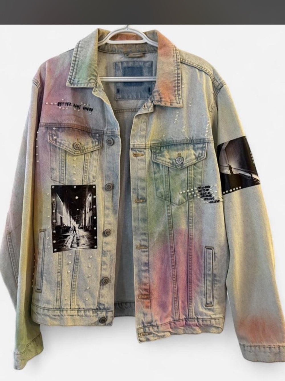 Men's Multicolor Washed Denim Jacket - Artistic Street Patch